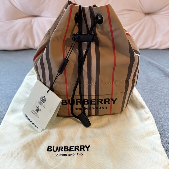Burberry Handbags - Burberry Classic Stripe Drawstring Storage Pouch Bag